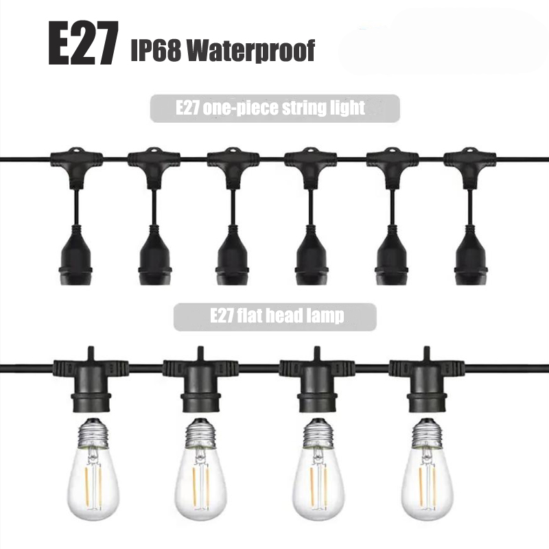 Outdoor Power Strip Weatherproof - 防水LEDストリングランプホルダー,果樹園,庭,結婚式,屋外,e27用のワイヤー付きヘッドip68,防水