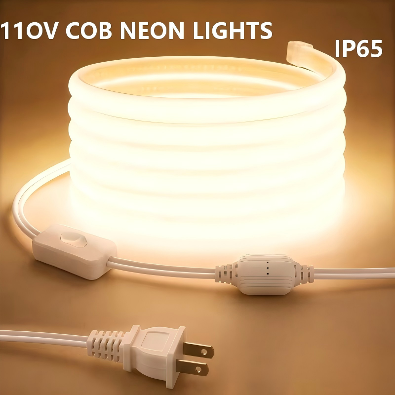 Outdoor Power Strip Weatherproof - 高輝度COB LEDストリップライト（米国規格プラグ110V）、高密度COBネオンLEDストリップ、IP65防水、白色と暖白色、屋内および屋外の住宅装飾、キッチンキャビネットや商業施設での使用に適しています。