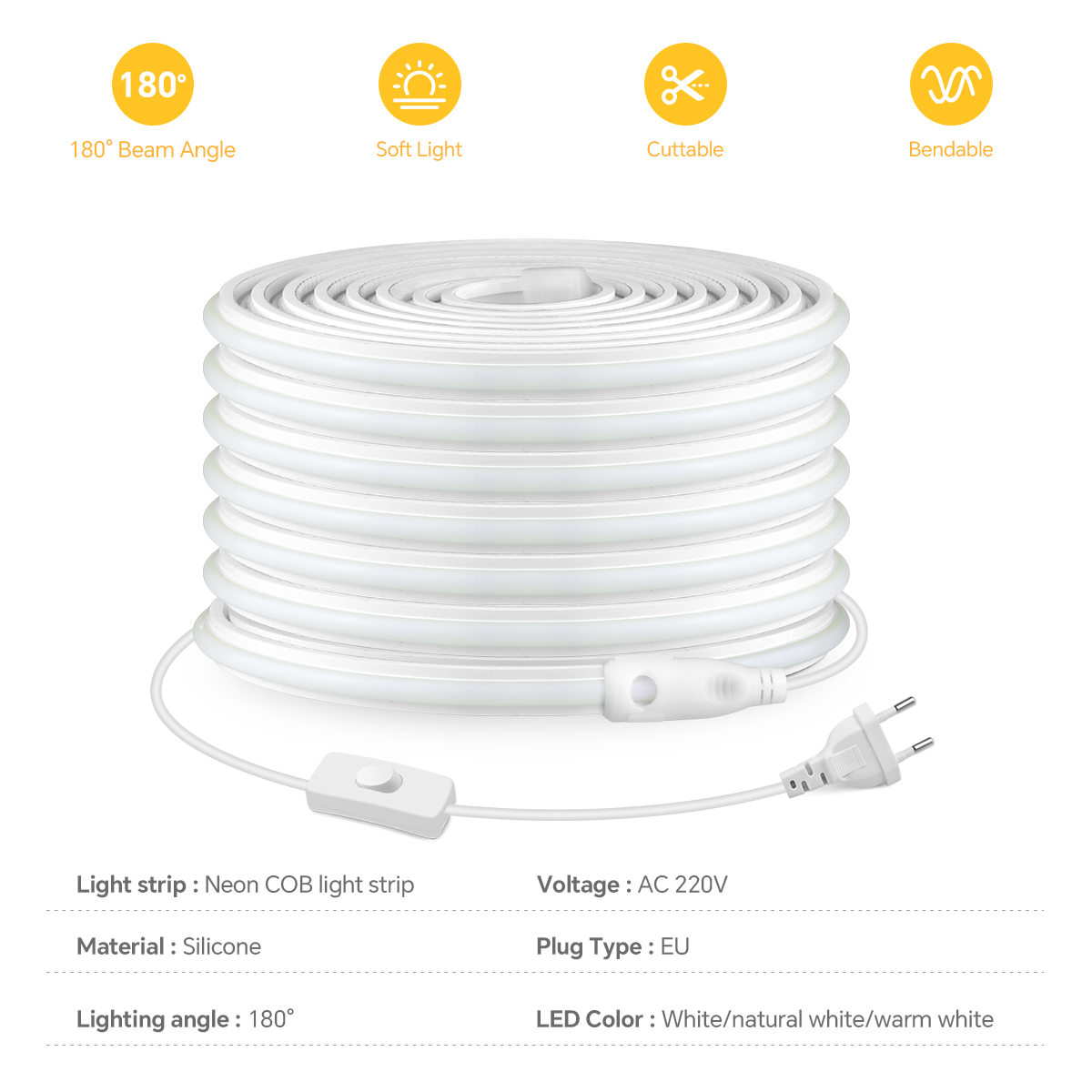 220V COB LEDストリップ 高密度 防水 COB L - Outdoor Power Strip Weatherproof のレビューと価格